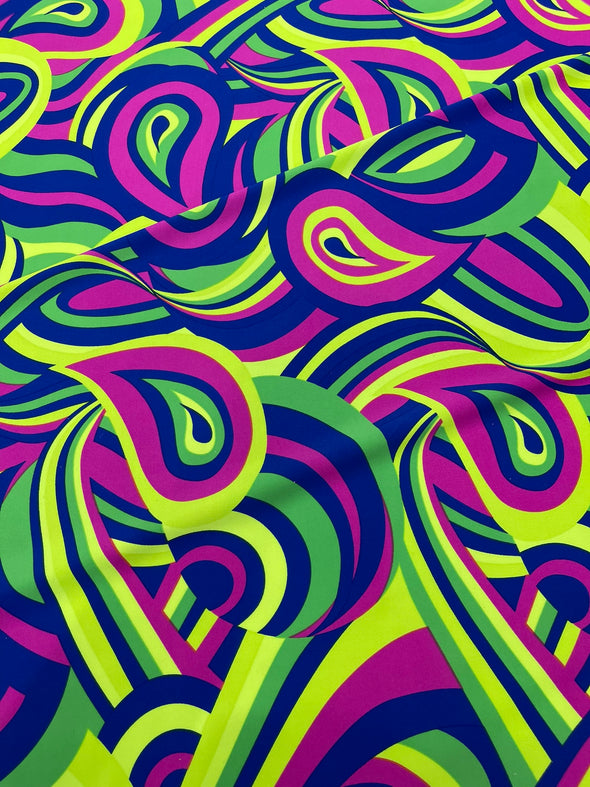 Green Pink-Blue Retro Paisley Spandex, by The Yard.