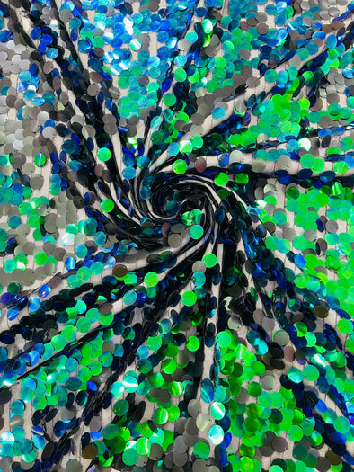 Green Black Iridescent Round Sequin Paillette On Green Mesh Fabric/ 54 Inches Wide/Cosplays Fabric/Prom/Backdrops