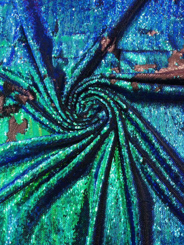 Green Black Shiny sequins fabric-shiny reversible/54 inches wide/ sequins/decorations/clothing/pillow