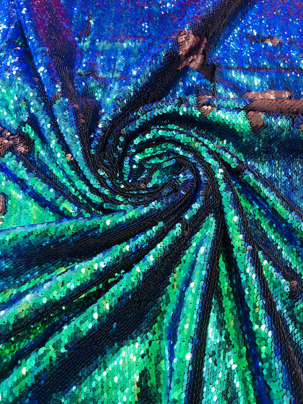 Green Black Shiny sequins fabric-shiny reversible/54 inches wide/ sequins/decorations/clothing/pillow