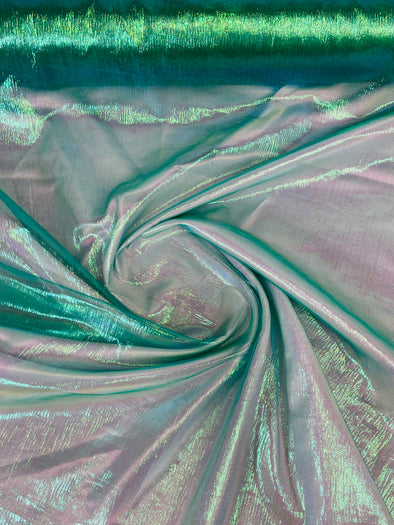 Green Crush Iridescent Shimmer Organza Fabric 45” Wide, Sells by The Yard.