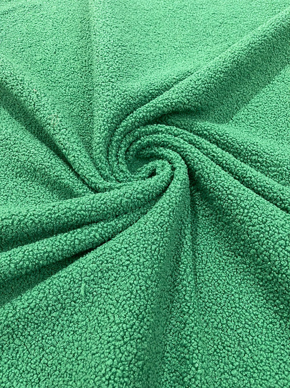 Green Polyester Mechanical Stretch Soft Faux Sherpa Fleece Fabric/by The Yard.