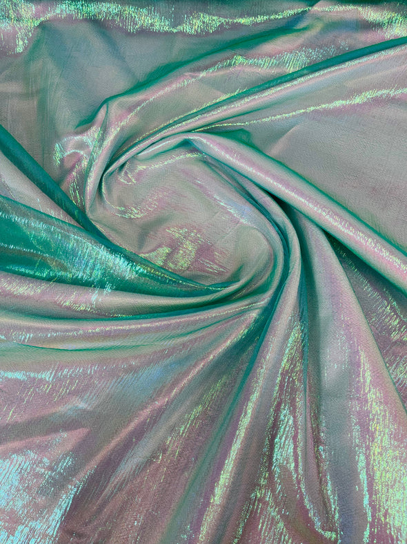 Green Crush Iridescent Shimmer Organza Fabric 45” Wide, Sells by The Yard.