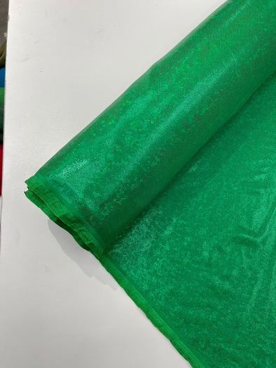 Green Shattered Glass Foil Hologram/58” Wide/4 Way Stretch Spandex Nylon Tricot. Sold by the yard.