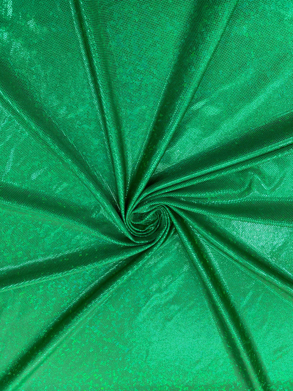 Green Shattered Glass Foil Hologram/58” Wide/4 Way Stretch Spandex Nylon Tricot. Sold by the yard.