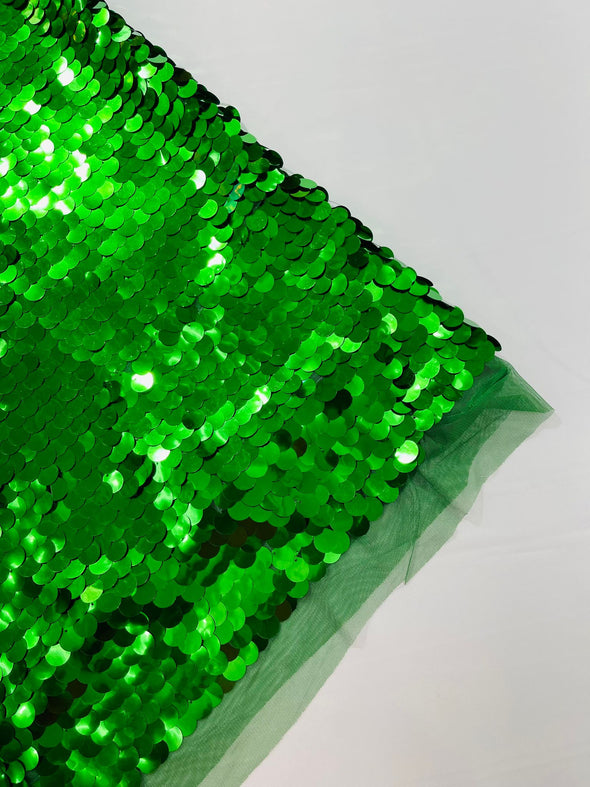 Green Round Sequin Paillette On Green Mesh Fabric/ 54 Inches Wide/Cosplays Fabric/Prom/Backdrops
