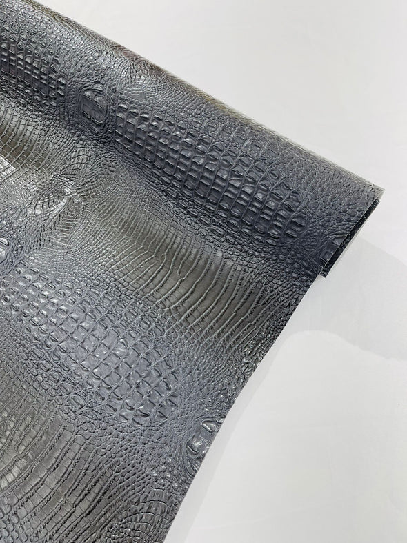 Gray 54” Wide Gator Two Tone Fake Leather Upholstery, 3-D Crocodile Skin Texture Faux Leather PVC Vinyl Fabric Sold by The Yard.