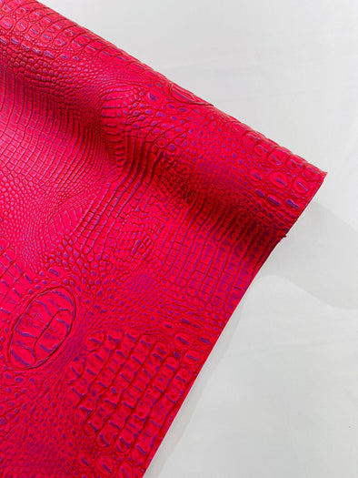 Hot Pink Two Tone Metallic Gator Fake Leather Upholstery, 3-D Crocodile Skin Texture Faux Leather PVC Vinyl/54" Wide