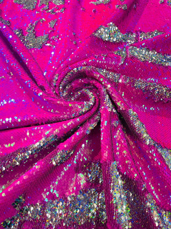 Hot Pink Silver Shiny sequins fabric-shiny reversible/54 inches wide/ sequins/decorations/clothing/pillow