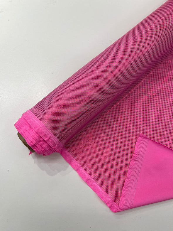 Hot Pink Shattered Glass Foil Hologram/58” Wide/4 Way Stretch Spandex Nylon Tricot. Sold by the yard.