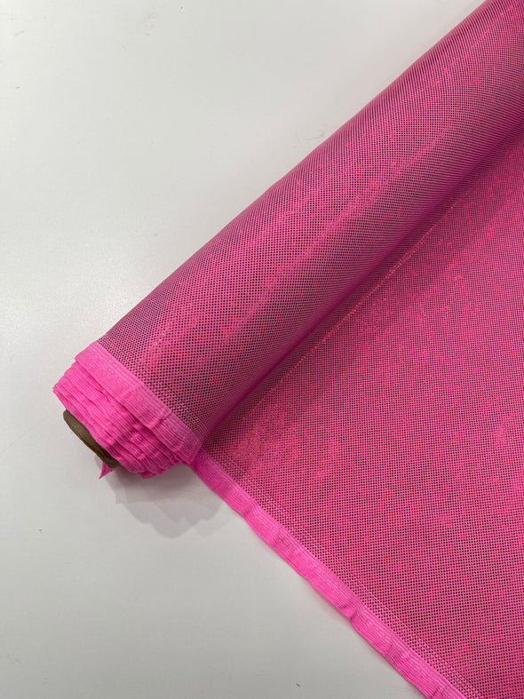 Hot Pink Shattered Glass Foil Hologram/58” Wide/4 Way Stretch Spandex Nylon Tricot. Sold by the yard.