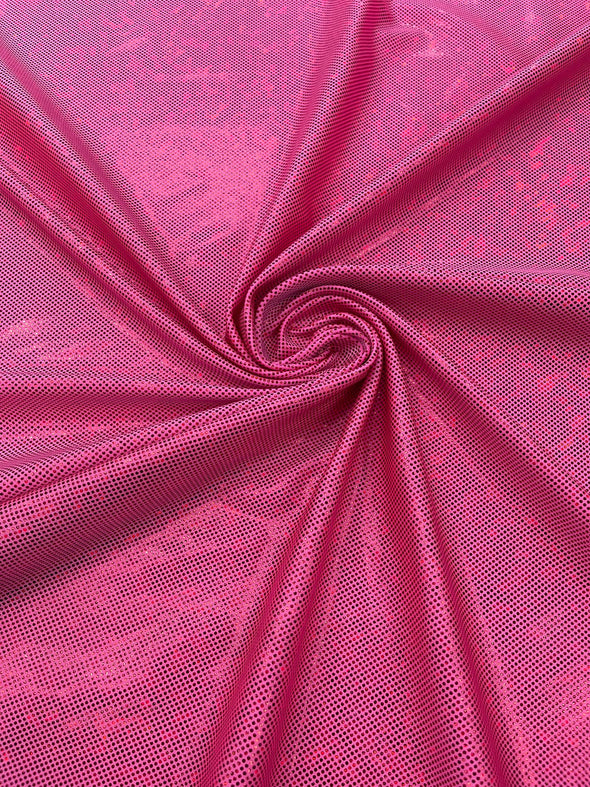 Hot Pink Shattered Glass Foil Hologram/58” Wide/4 Way Stretch Spandex Nylon Tricot. Sold by the yard.