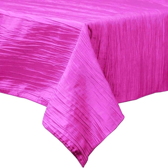 Hot Pink Square Light Weight Accordion Design Crushed Taffeta Seamless Table Overlay.