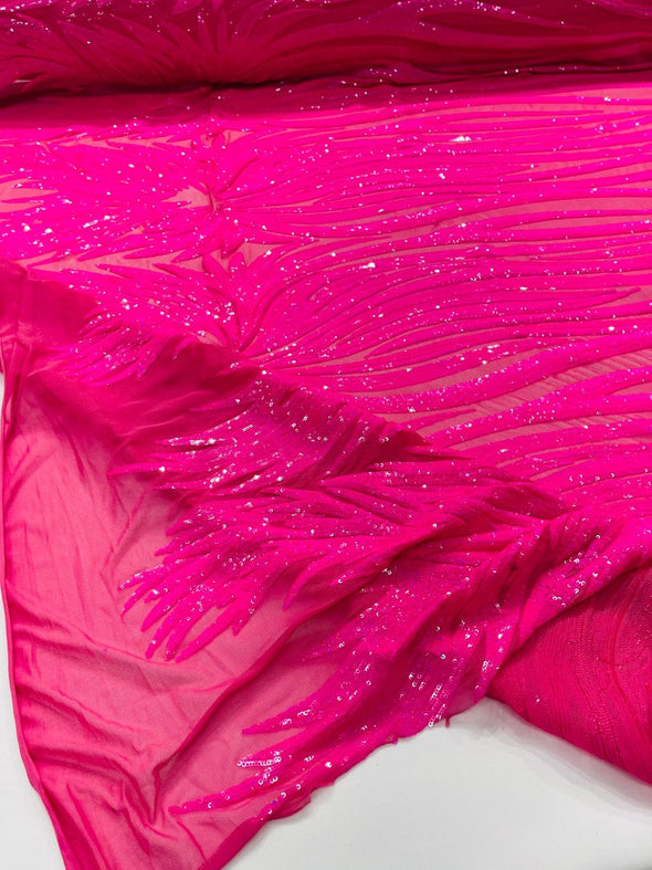 Hot Pink Iridescent Sequin Wings design on a Pink 4 way stretch mesh fabric- prom-nightgown-By the yard