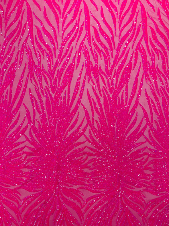 Phoenix Feather Design with Sequins Embroider on a 4 way Stretch Mesh Fabric- Sold by the yard.