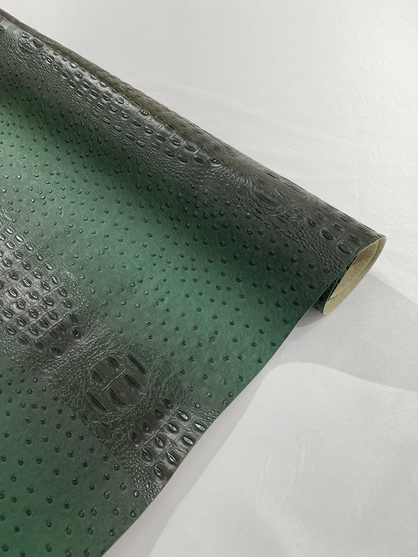 Hunter Green 54” Wide Gator/Ostrich Two Tone Fake Leather Upholstery, 3-D Crocodile Skin Texture Faux Leather Vinyl Fabric/By The Yard.