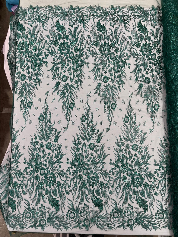 Big Glitter Damask Design On A Mesh Lace Fabric/Prom/Sold By The Yard