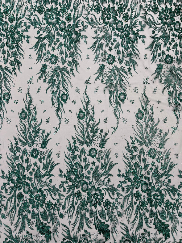 Big Glitter Damask Design On A Mesh Lace Fabric/Prom/Sold By The Yard