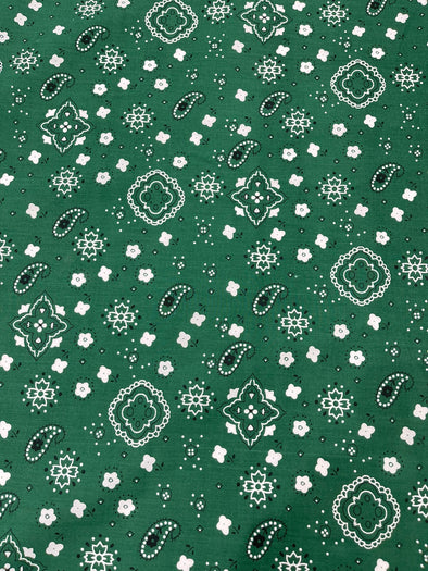Hunter Green 58/59" Wide 65% Polyester 35 Percent Poly Cotton Bandanna Print Fabric, Good for Face Mask Covers, Sold By The Yard