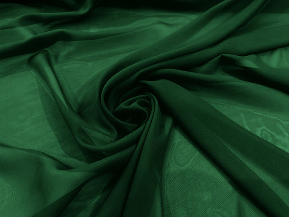Hunter Green Polyester 58/60" Wide Soft Light Weight, Sheer, See Through Chiffon Fabric Sold By The Yard.