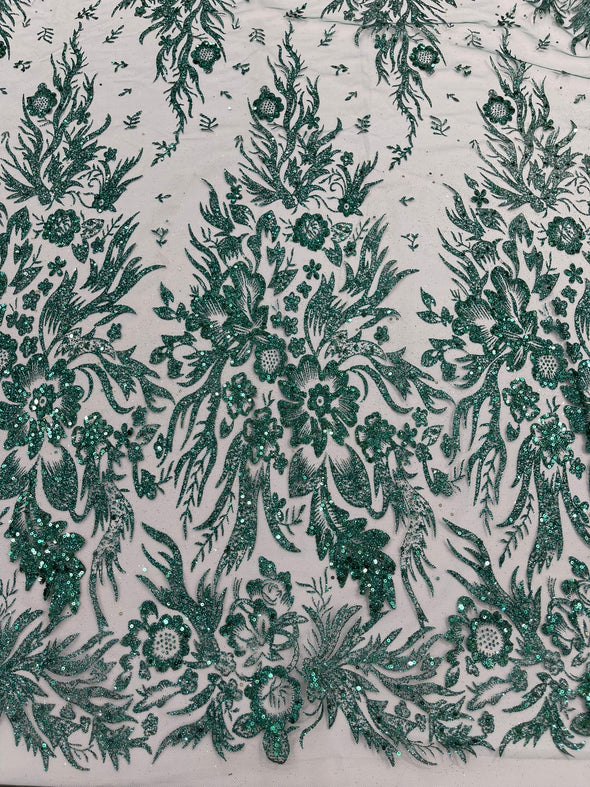 Big Glitter Damask Design On A Mesh Lace Fabric/Prom/Sold By The Yard