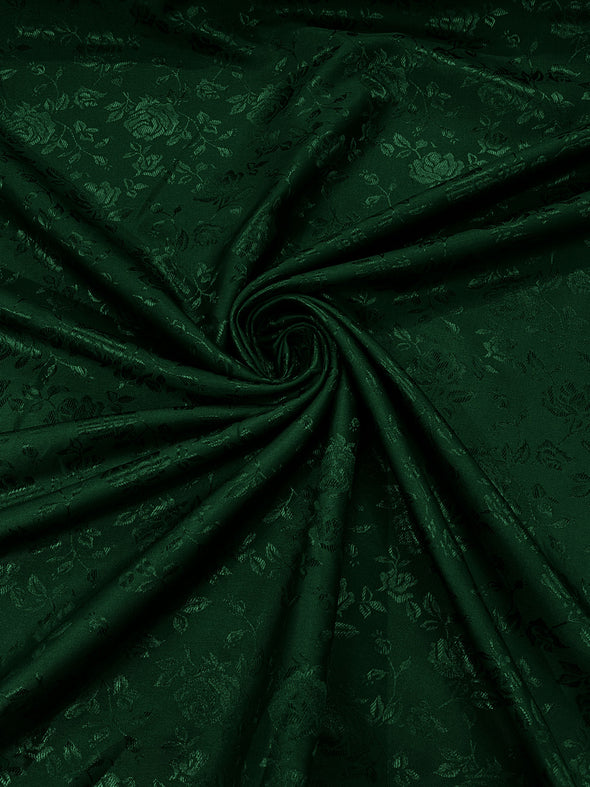 Hunter Green Polyester Roses/Floral Brocade Jacquard Satin Fabric/ Cosplay Costumes, Table Linen- Sold By The Yard.