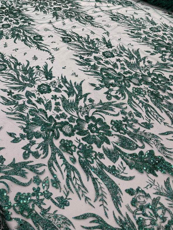 Big Glitter Damask Design On A Mesh Lace Fabric/Prom/Sold By The Yard