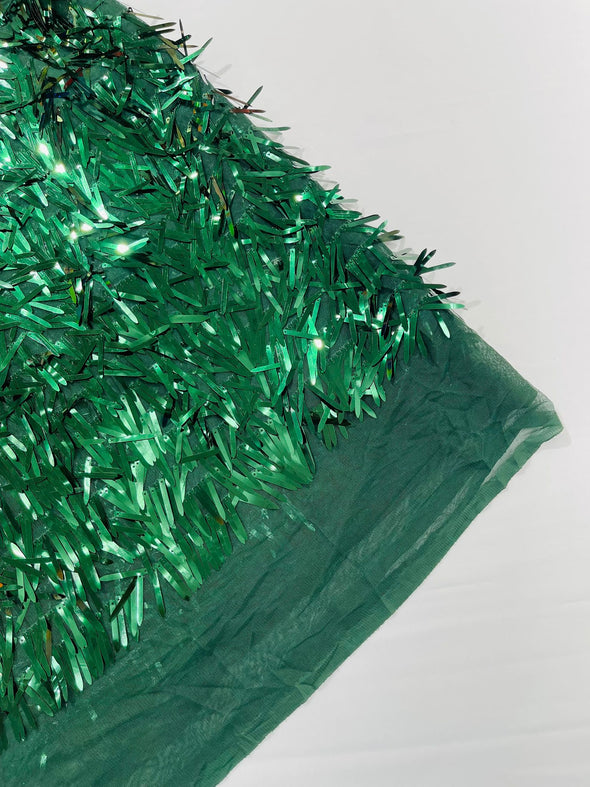 Hunter Green Sword Sequins Fabric/Big Sequins Fabric On Green Mesh/54 Inches Wide.