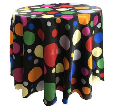 Black Round Happy Birthday Tablecloth Multi Color Polka Dot Satin Tablecloth