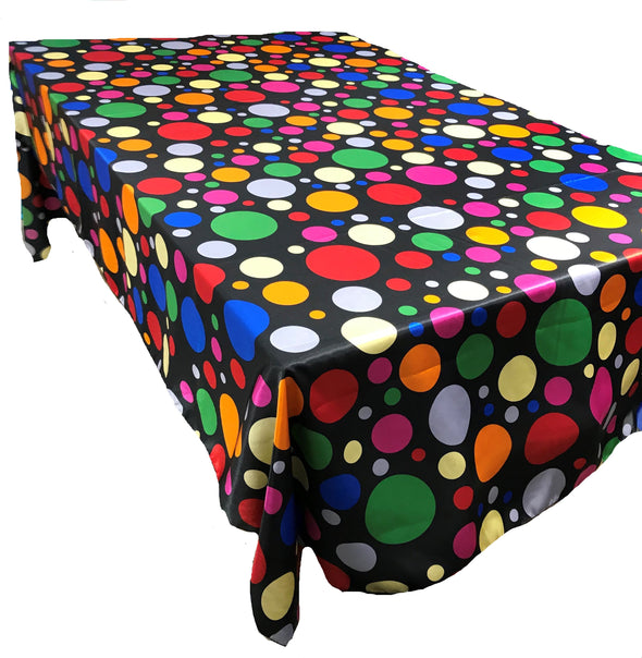 Black Happy Birthday Tablecloth Multi Color Polka Dot Satin Tablecloth