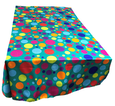 Teal Happy Birthday Tablecloth Multi Color Polka Dot Satin Tablecloth