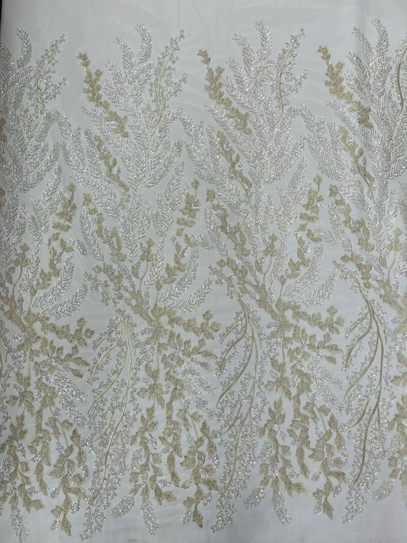 Floral Beaded Lace Fabric /Wedding/Prom/Sequin lace Sold By The Yard.