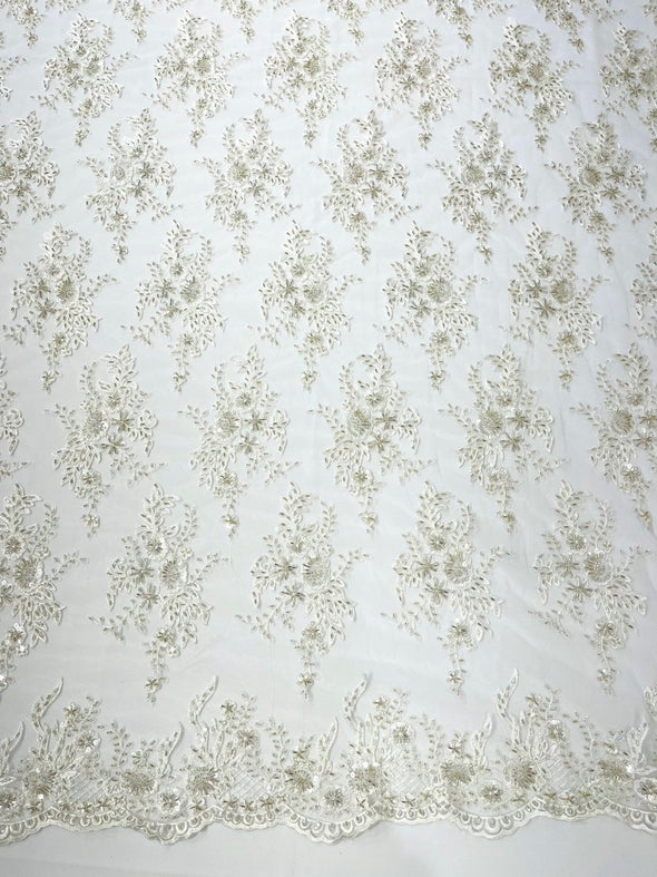 Gorgeous French design embroider and beaded on a mesh lace. Wedding/Bridal/Prom/Nightgown fabric