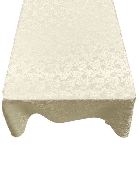 Ivory Roses Jacquard Satin Rectangular Tablecloth Seamless/Party Supply.