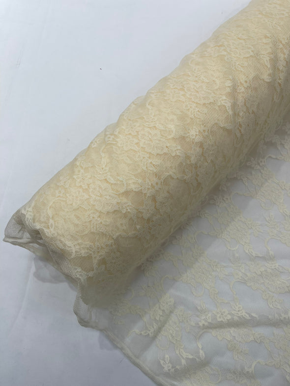 Ivory Floral Vintage 4-Way Stretch Lace by the yard.