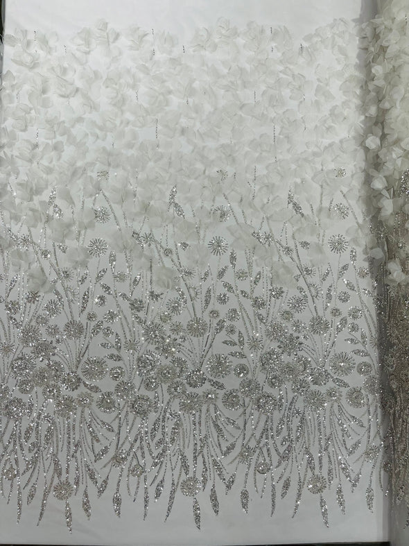 Ivory Luxury 3D Floral/Butterfly Beaded Lace, Sold by The Yard.