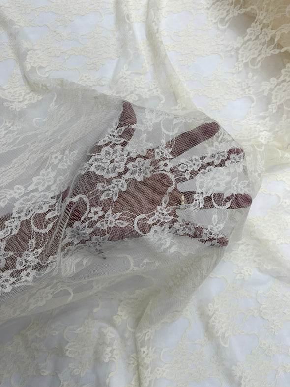Ivory Floral Vintage 4-Way Stretch Lace by the yard.
