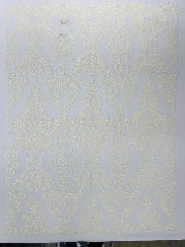 Embroidery Damask Design With Sequins On A Mesh Lace Fabric/Prom/Wedding