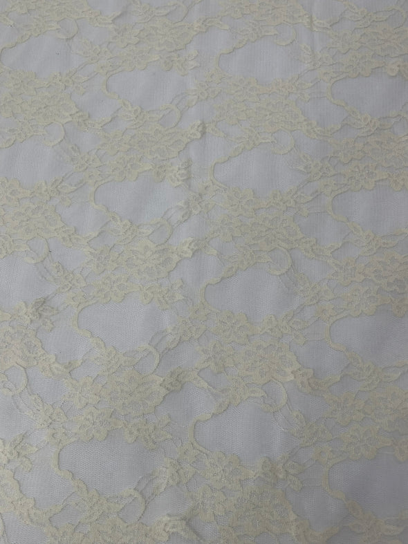Ivory Floral Vintage 4-Way Stretch Lace by the yard.