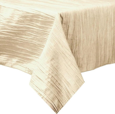 Ivory Rectangular Light Weight Accordion Design Crushed Taffeta Seamless Table Overlay.