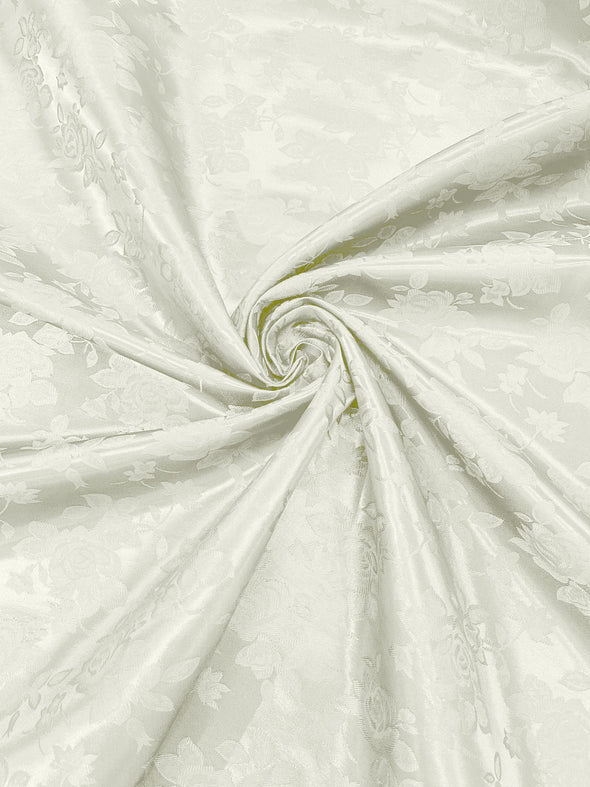 Ivory Polyester Big Roses/Floral Brocade Jacquard Satin Fabric/ Cosplay Costumes, Table Linen- Sold By The Yard