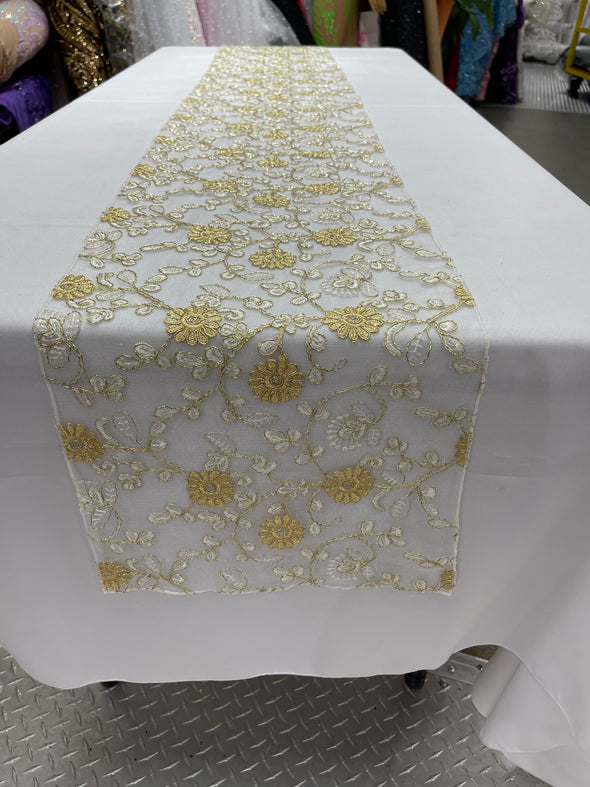 12" Wide x 90" Long Metallic Embroidery Lace Table Runner Wedding Decoration