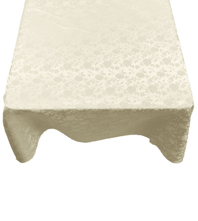Ivory Square Tablecloth Roses Jacquard Satin Overlay for Small Coffee Table Seamless