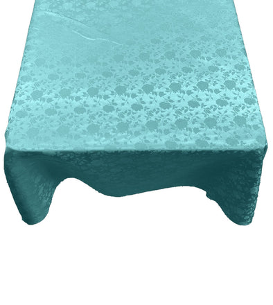 Jade Square Tablecloth Roses Jacquard Satin Overlay for Small Coffee Table Seamless