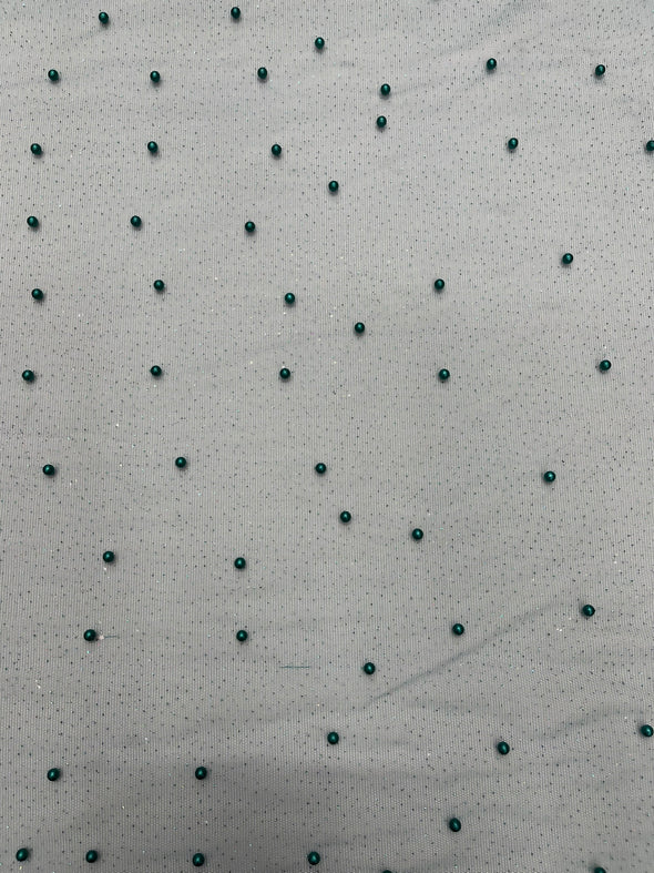 Pearl Glitter Studded Mesh, 2-Way Stretch Shimmer Mesh Fabric, Sold by the yard.