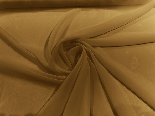 Khaki Polyester 58/60" Wide Soft Light Weight, Sheer, See Through Chiffon Fabric Sold By The Yard.