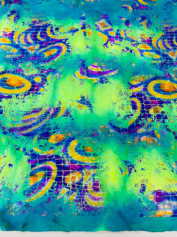 Tye Dyed Holographic Foil Reptile Stretch Nylon Tricot Spandex/58 Inches Wide.