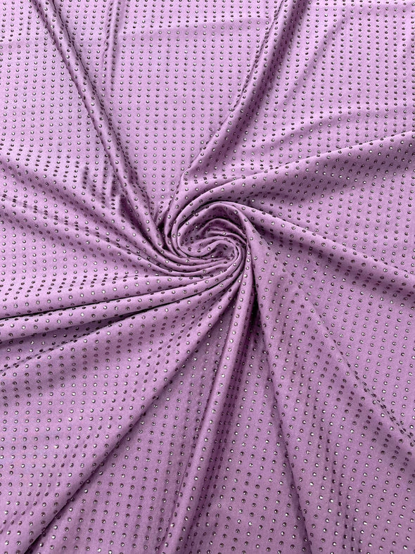 Lavender Rhinestone 4 Way Nylon Spandex Fabric By The Yard.