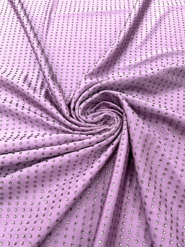 Lavender Rhinestone 4 Way Nylon Spandex Fabric By The Yard.