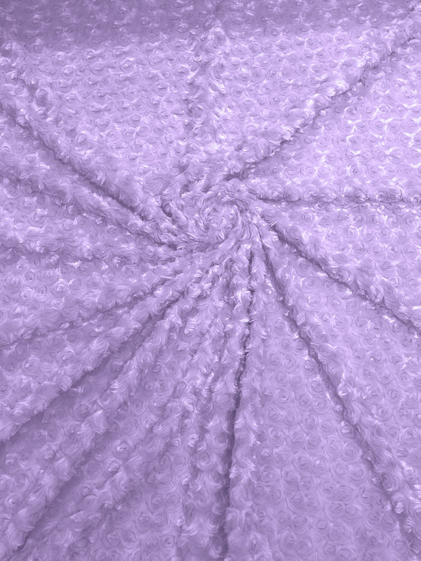 Lavender 58" Wide Minky Swirl Rose Blossom Ball Rosebud Plush Fur Fabric Polyester-Sold by Yard.